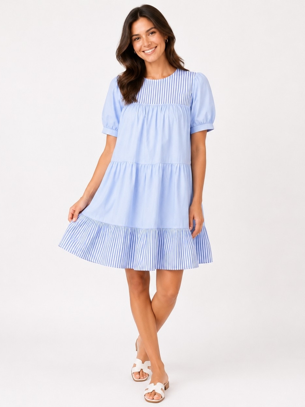 Pomander Place Quinn Dress Serenity Blue Tiered Babydoll Mini‎ Dress M